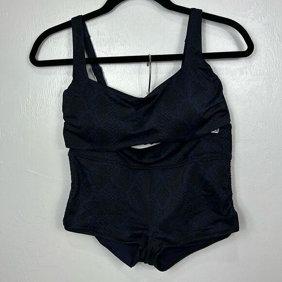 Athleta Snake Print Dress Blue 2 Piece Set Bra And Scrunch Shorts - Picture 2 of 11
